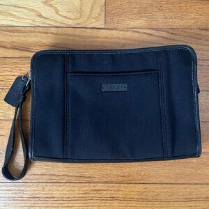 Coach Black Wristlet Pouch Leather Trim Zip Clutch